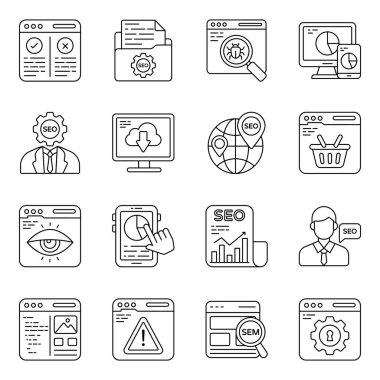 Burada bir seo ikon koleksiyonu var. Bu simgeler UI tasarımı, web tasarımı, sunum slaytları, iniş sayfaları, başlık resimleri ve diğerleri için mükemmeldir.