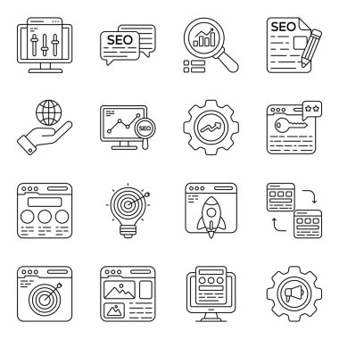 Burada bir seo ikon koleksiyonu var. Bu simgeler UI tasarımı, web tasarımı, sunum slaytları, iniş sayfaları, başlık resimleri ve diğerleri için mükemmeldir.