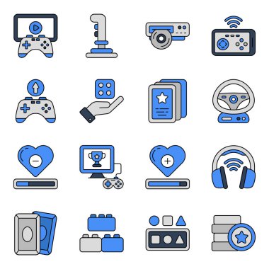 Yumuşak stilde oyun ikonları. Tamamen düzenlenebilir, ölçeklenebilir vektörler. Her bir simge aynı görsel olarak tutarlı, yüksek kalite tasarım tarzıyla tasarlanmıştır. İndirmenin tadını çıkar.