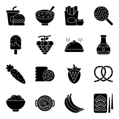 Şu yemek ikonlarına bak. Bu setteki tüm simgeler lezzetli yemek temasını akılda tutmak için tasarlanmıştır. Yaklaşan projeleriniz için bu düz simgeleri indirin.