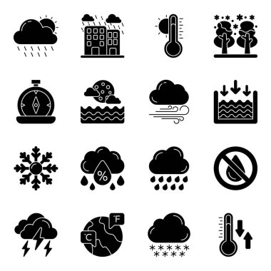 Hava simgeleri burada değiştirilebilir kalitede. Harika bir set havayla ya da doğayla ilgili projelerde kullanılabilir, ya da şirket logo setlerinde bile kullanışlı olabilir..