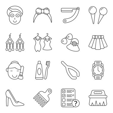 Mükemmellik fırçasıyla tasarlanmış. Bu makyaj aksesuarları ikonlarıyla güzellik bloglarınızı oluşturun. Bu vektörler güzellik, sağlık ve bütünsel refah ile ilgili tasarım projeleri için uygun.