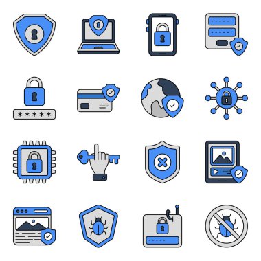 Bir dizi güvenlik simgesi. Bu simgeler tamamen düzenlenebilir, böylece vuruşu düzenleyebilir, yeniden boyutlandırabilir ya da rengini değiştirebilirsiniz. Mutlu indirmeler.