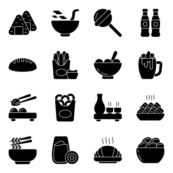 Schauen Sie Sich Diese Reihe Von Food Symbolen Alle Symbole — Stockvektor
