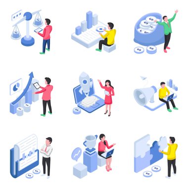 İş ve Finans Flat Çizimleri Paketi