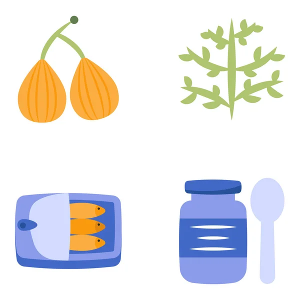 Set of Food, Fruit and Vegetable Flat Icons