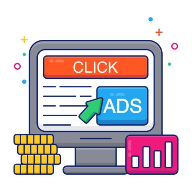        Çevrimiçi reklamın renkli tasarım simgesi 