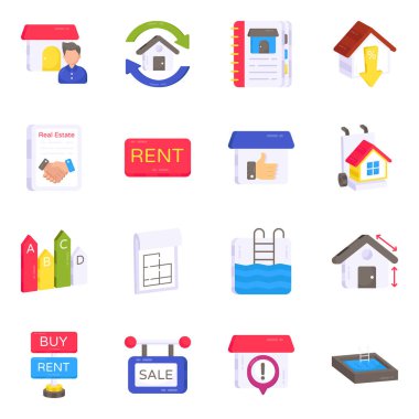 İnşaat ve Emlak Düz Simgeleri Paketi