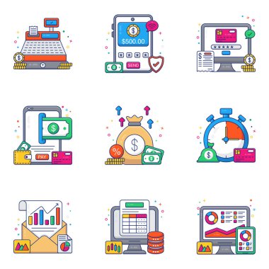 Pack of Business and Analytics Flat Icons 