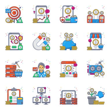 Bitcoin Düz Simgeleri Kümesi