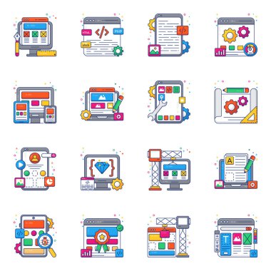 Web Kodlama Düz Simgeleri Paketi 