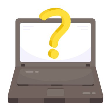 Çevrimiçi sorgulama kavramını tasvir eden dizüstü bilgisayarın içindeki sorgu işareti 