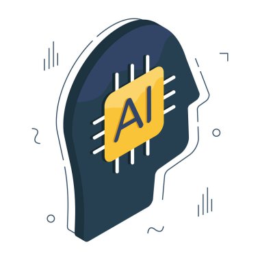 ai beyninin vektör tasarımı, izometrik biçim simgesi