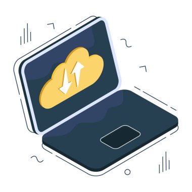 Bulut veri transferinin izometrik tasarım simgesi