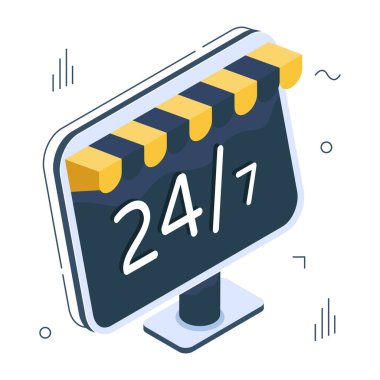 24 / 7 saat açık mağazanın mükemmel tasarım simgesi