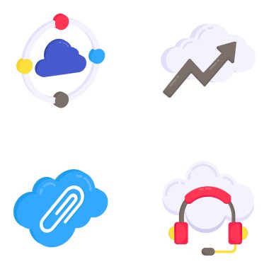 Bulut Hesaplama ve Güvenlik Düz Simgeleri Paketi 