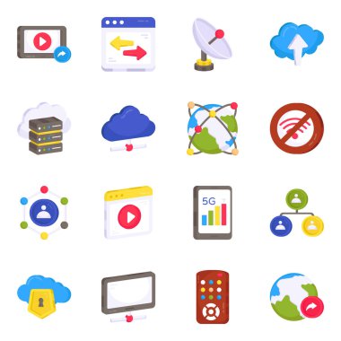 Ağ ve İletişim Düz Simgeleri Paketi