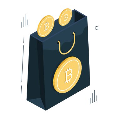 Bitcoin alışverişinin yaratıcı tasarım simgesi 