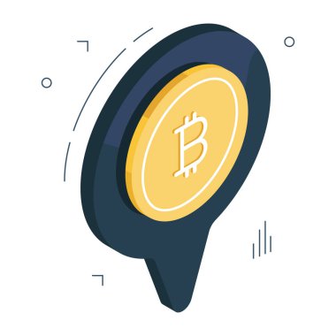 Bitcoin konumunun izometrik tasarım simgesi 