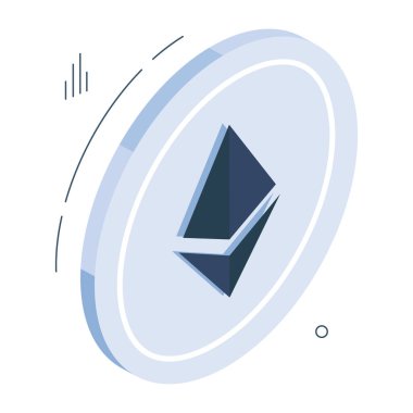 Ethereum sikkenin vektör tasarımı, izometrik simge 