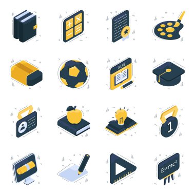 Eğitim Paketi Isometric Simgeleri 