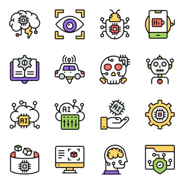 Yapay Zeka Düz Simgeleri Seti 