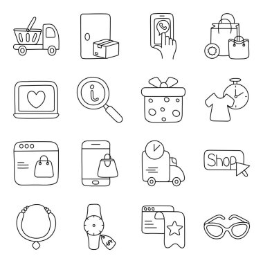 Çevrimiçi Alışveriş Doğrusal Simgesi Paketi