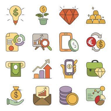 İş Düz Simgeleri Seti 