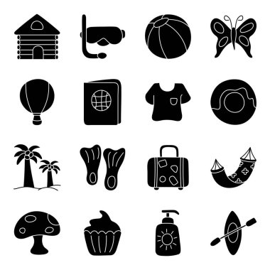 Yaz ve Plaj Katı Simgesi Paketi