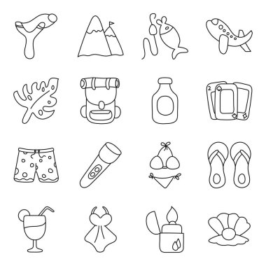 Plaj Paketi ve Kamp Doğrusal Simgesi