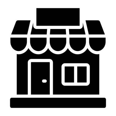 A solid design icon of shop architecture