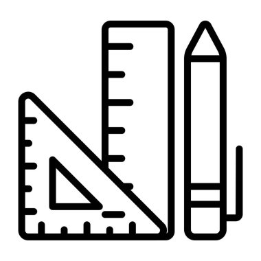 Pencil with scale, icon of stationery 