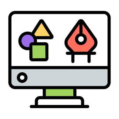       Math shapes inside monitor, online geometric shapes icon