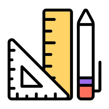 Pencil with scale, icon of stationery 