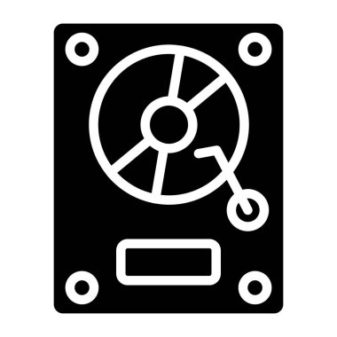      Bir retro vinil kaydedici simgesi, turntable 'ın vektör tasarımı 