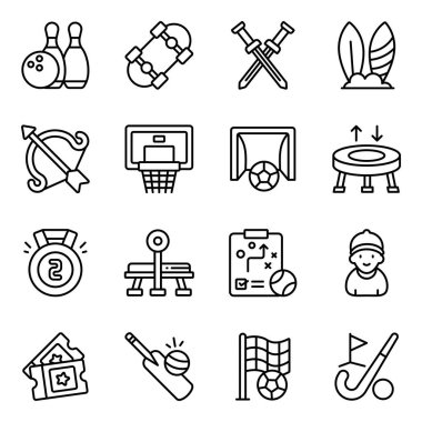 Spor Malzemeleri Doğrusal Simgeleri Seti 