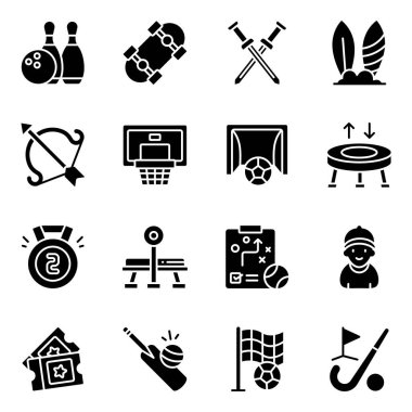 Spor Malzemeleri Seti Katı Simgeleri 