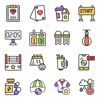 Spor ve Oyun Düz Simgeleri Seti 