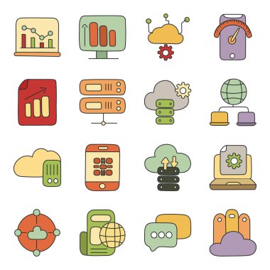 Büyük Veri ve Veri Analiz Düz Simgesi Paketi