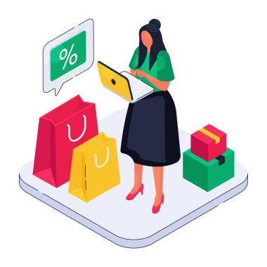 Alışveriş indiriminin izometrik tasarım çizimi