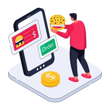 Mobil yemek siparişinin renkli tasarımı.