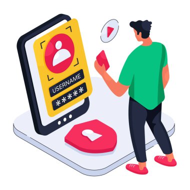 Mobil profil girişinin izometrik tasarım çizimi