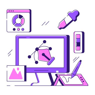        Ekranın içinde düğümler olan kalem, bezier araç illüstrasyonu 