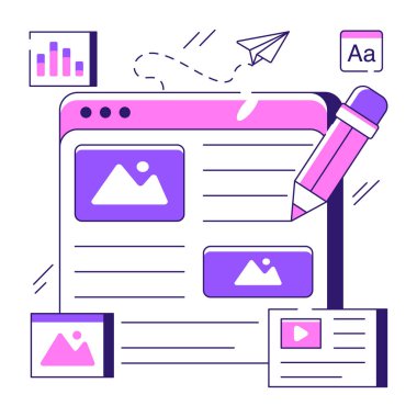 Web galerisinin kavramsal düz tasarım çizimi 