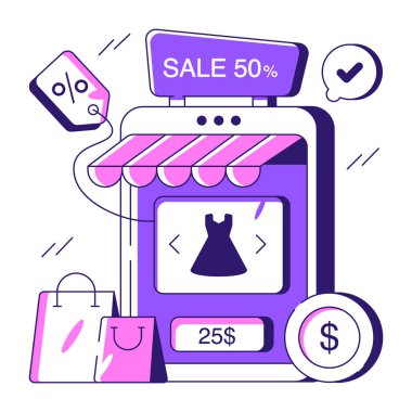 Mobil alışveriş satışının tasarım çizimi