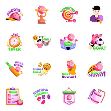 Set of Sports Tools Flat Stickers  clipart