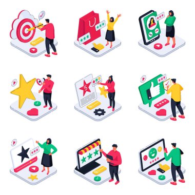 Müşteri Tepkisi Seti Isometric Resimleri 