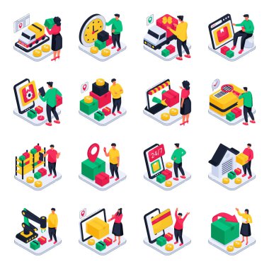 Kargo Isometric Illustrations seti 