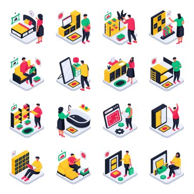 Isometric Illustrations İç Tasarım Seti 