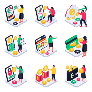 Bitcoin ve Kripto Para Birimi Isometric Illustrations 